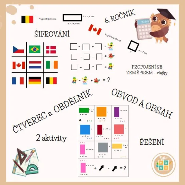 ČTVEREC, OBDÉLNÍK - obvod, obsah - 2 aktivity 1