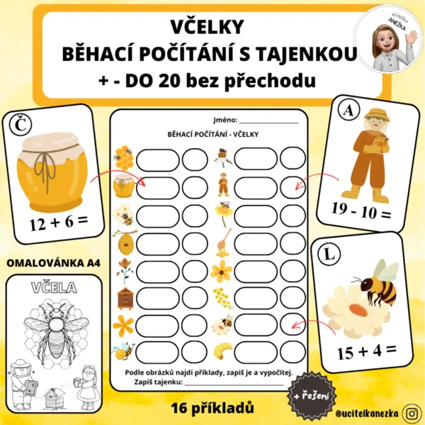 VČELY - BĚHACÍ POČÍTÁNÍ (+ - do 20 bez přechodu) 1