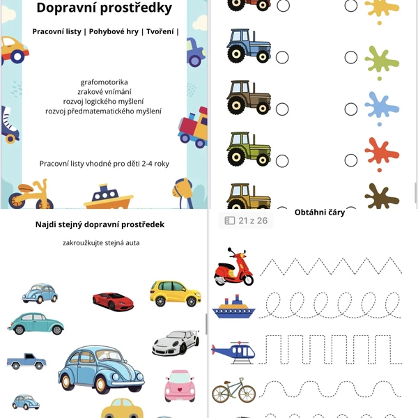 Dopravní prostředky - pracovní listy 1
