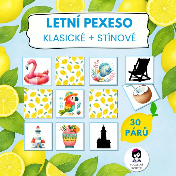 Pexeso klasické + stínové - letní, léto, prázdniny, bazén, dovolená, stíny 1