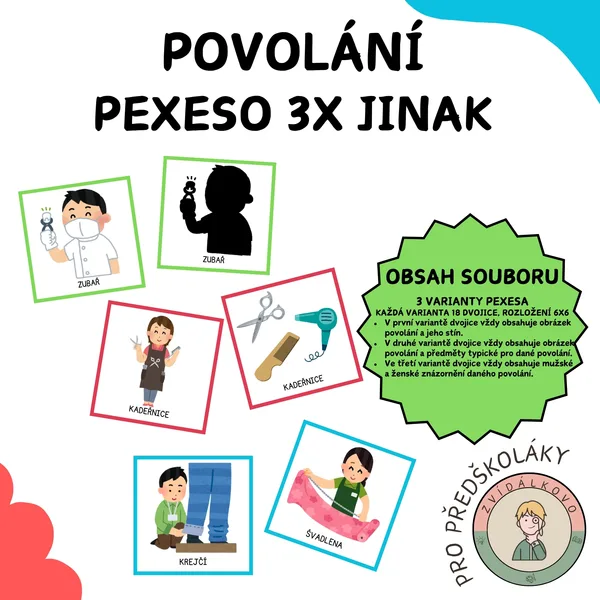 Povolání - pexeso 3x jinak  1