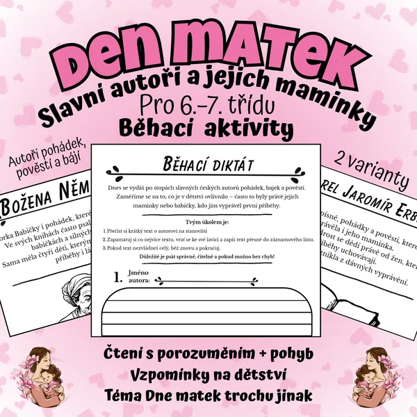 🏃‍♀️📚 Běhací diktát: Autoři pohádek, pověstí a bájí... a jejich maminky📚💗 1