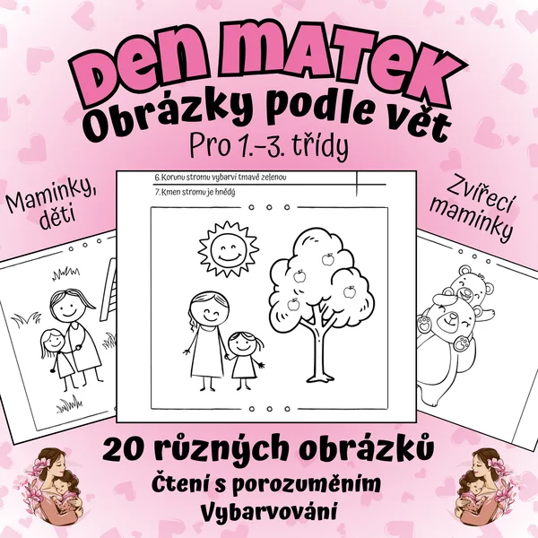 💗Obrázek podle vět – vybarvování ke Dni matek🖍️ 1