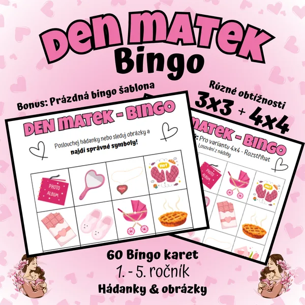 💖 Maminčino BINGO – 3×3 a 4×4 | Hádanky & obrázky 💖 1