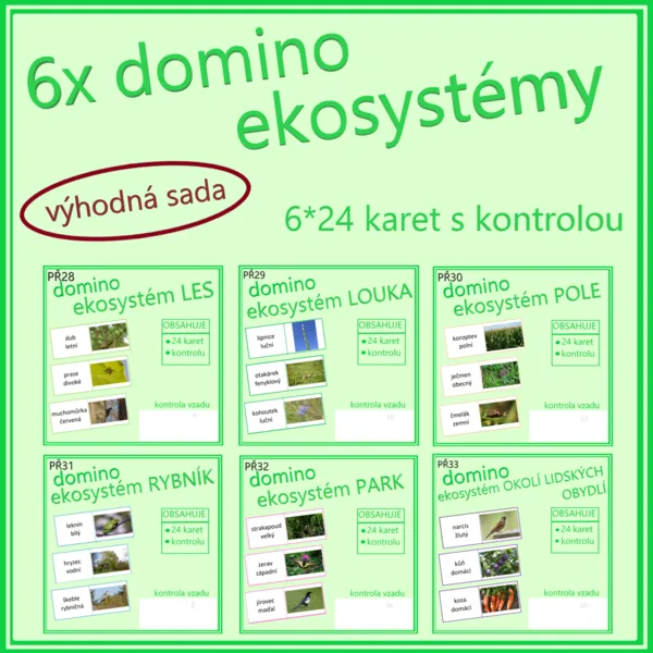 Domino - ekosystémy (soubor) - les, louka, pole, rybník, park, okolí lidských obydlí 1