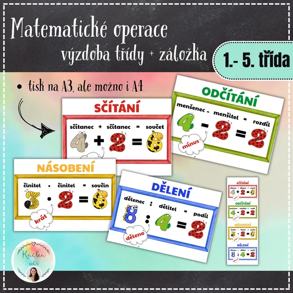 Matematické početní operace - výzdoba, plakátky a záložka 1