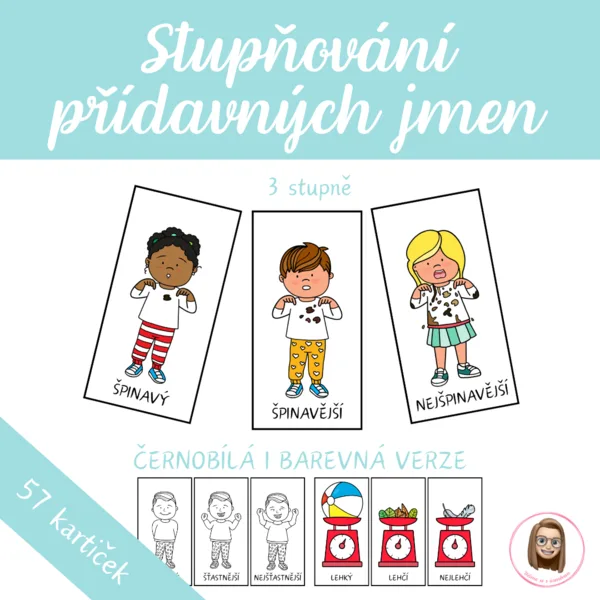 Stupňování přídavných jmen - výukové kartičky 1