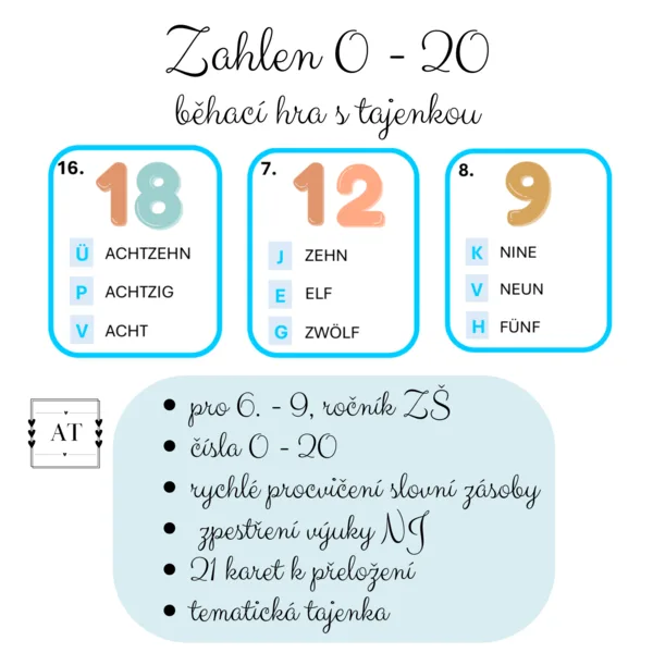 Zahlen 0 - 20 - běhací hra s tajenkou 1