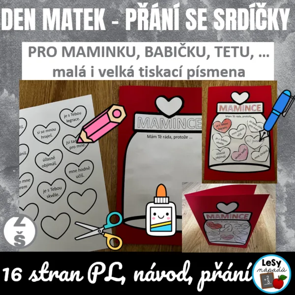 Den matek - přání se srdíčky 1