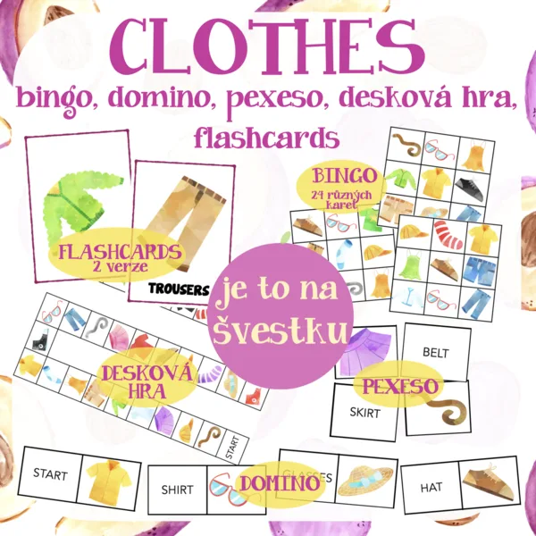 Clothes - flashcards, bingo, domino, pexeso, desková hra 1