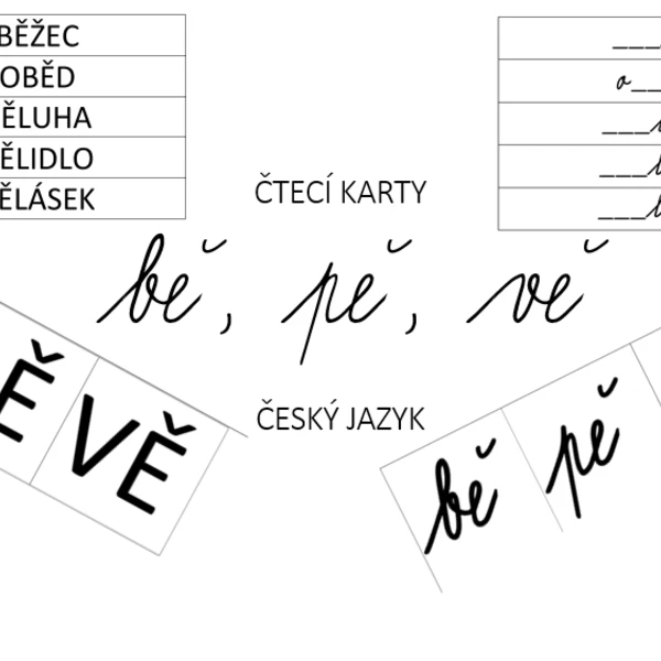 bě, pě, vě - čtecí karty 1