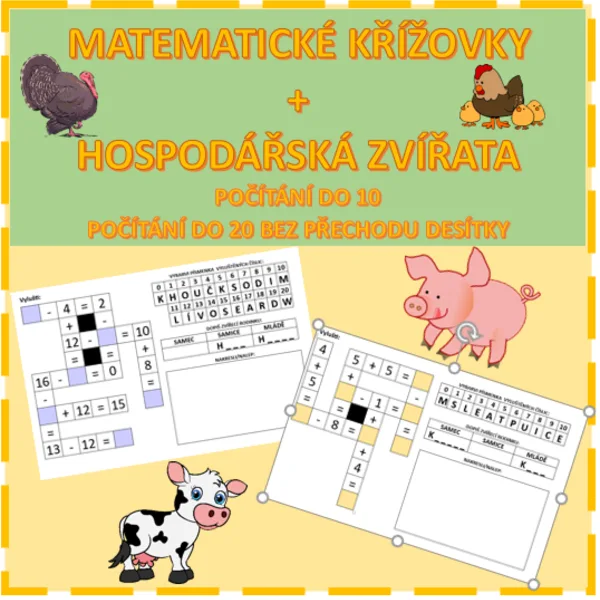 MATEMATICKÉ KŘÍŽOVKY + HOSPODÁŘSKÁ ZVÍŘATA 1