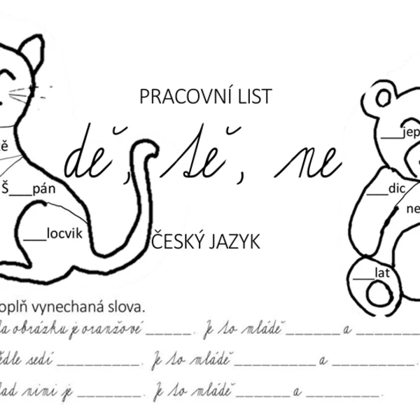 DĚ, TĚ, NĚ - pracovní list 1