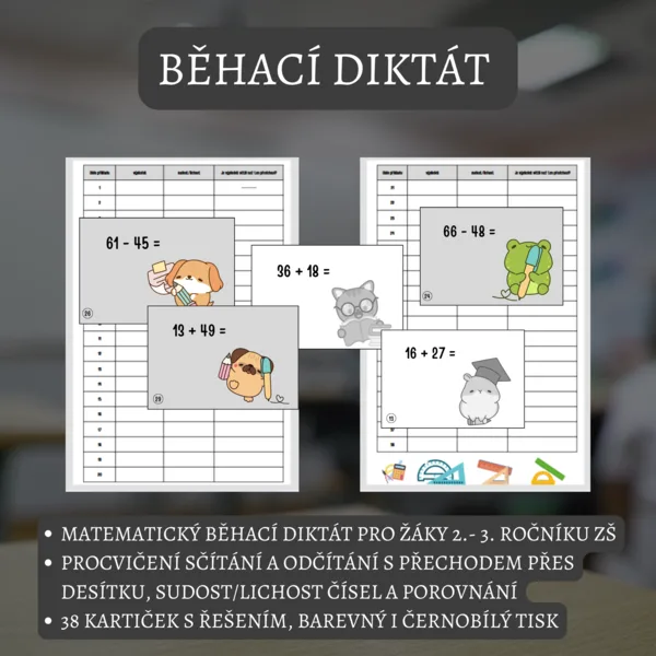 Běhací diktát - sčítání a odčítání s přechodem 1