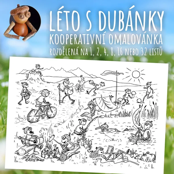 Léto s dubánky - kooperativní obraz - omalovánka 1
