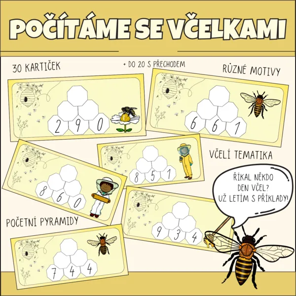 Početní pyramidy - sčítání do 20 s přechodem 1