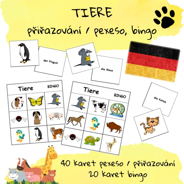 Tiere - přiřazování / pexeso, bingo 1