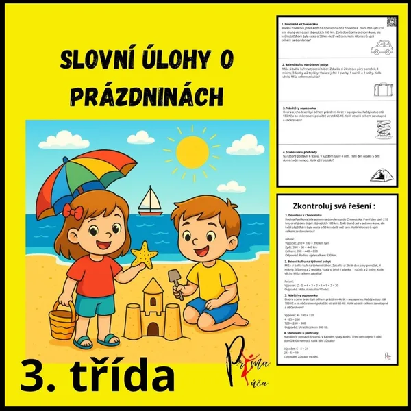 SLOVNÍ ÚLOHY O PRÁZDNINÁCH - S ŘEŠENÍM PRO DĚTI 1