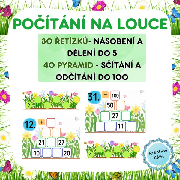 Počítání na louce - násobení a dělení do 5, sčítání a odčítání do 100 1