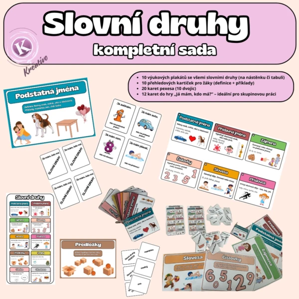 Slovní druhy – výukový balíček (plakáty, karty, hry) 1