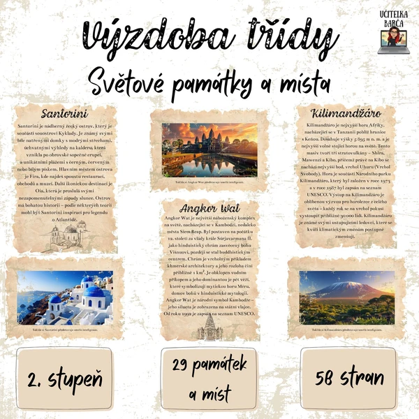 Světové památky a místa– rozšiřující materiál pro "Výzdoba třídy - cestování" 1