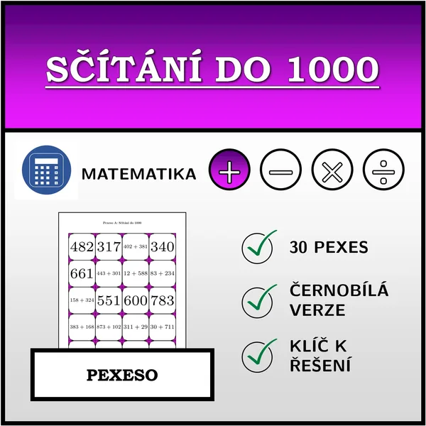 Pexeso - Sčítání do 1000 | matematika 1