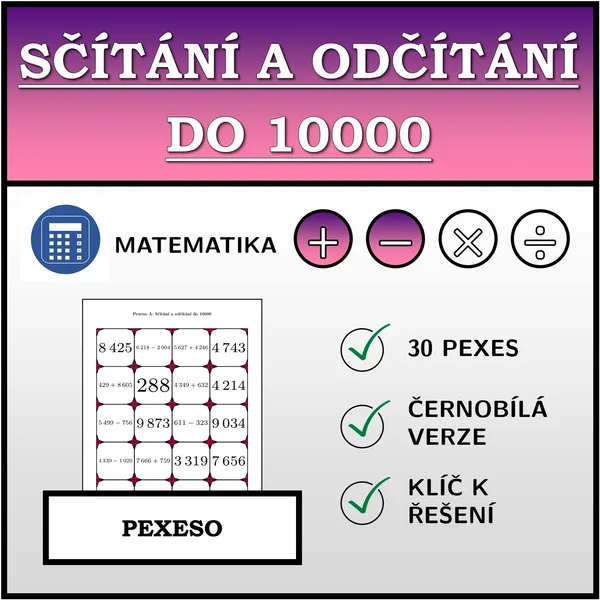Pexeso - Sčítání a odčítání do 10000 | matematika 1