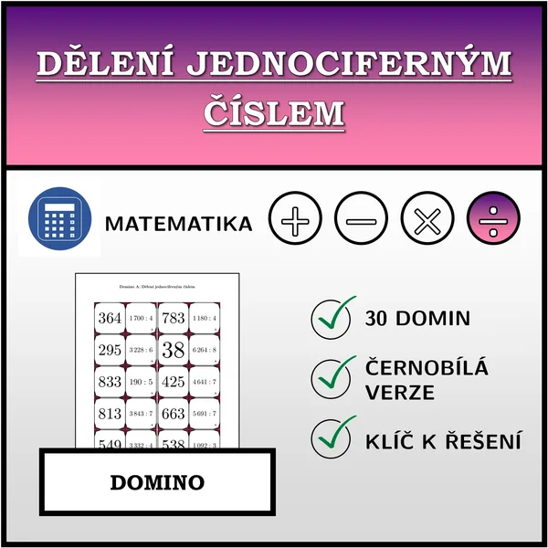 Domino - Dělení jednociferným číslem | matematika 1