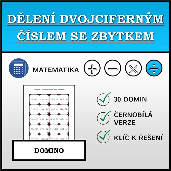 Domino - Dělení dvouciferným číslem se zbytkem | matematika 1