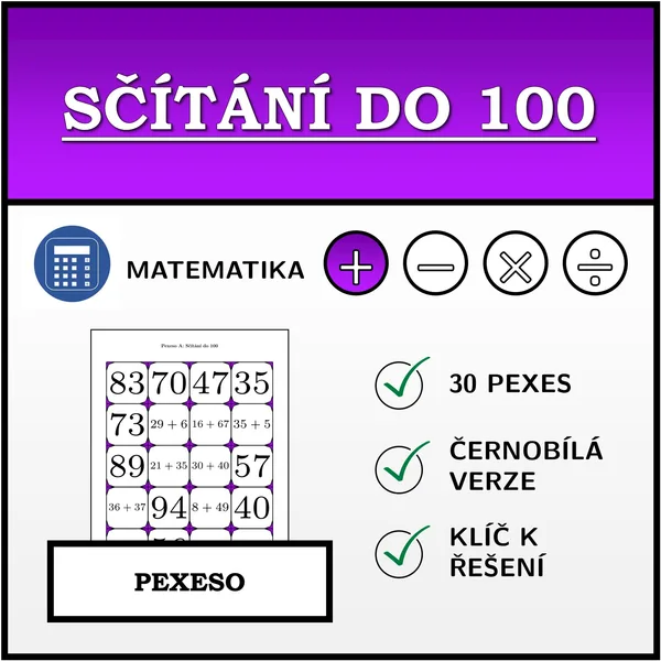 Pexeso - Sčítání do 100 | matematika 1