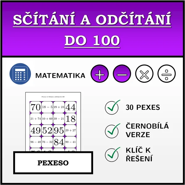 Pexeso - Sčítání a odčítání do 100 | matematika 1