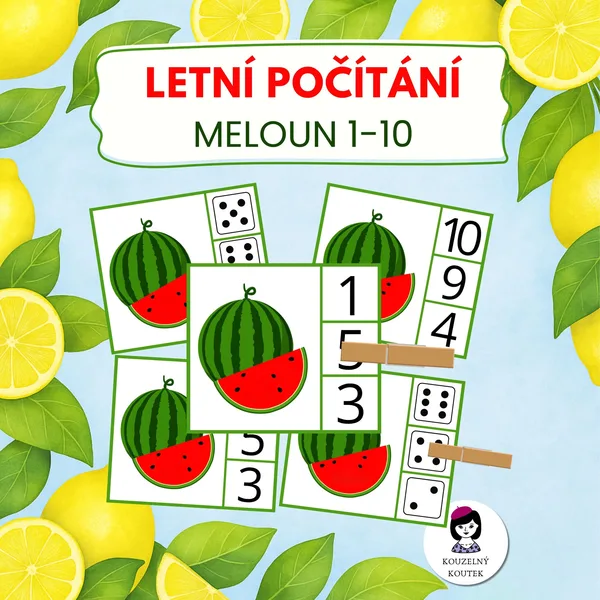 Letní melounové počítání - kolíčkování, počítání do 10 1