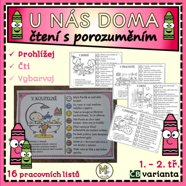 U NÁS DOMA- ČTENÍ S POROZUMĚNÍM - čti, vybarvuj, kontroluj 1