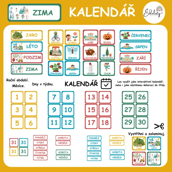 Kalendář - roční období, měsíce, dny a datum 1