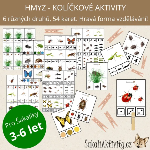  HMYZ - kolíčkové aktivity - 6 druhů, 54 karet  1