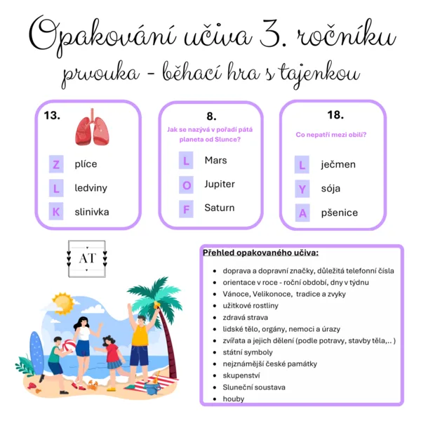 Opakování učiva 3. ročníku - prvouka - běhací hra s tajenkou 1