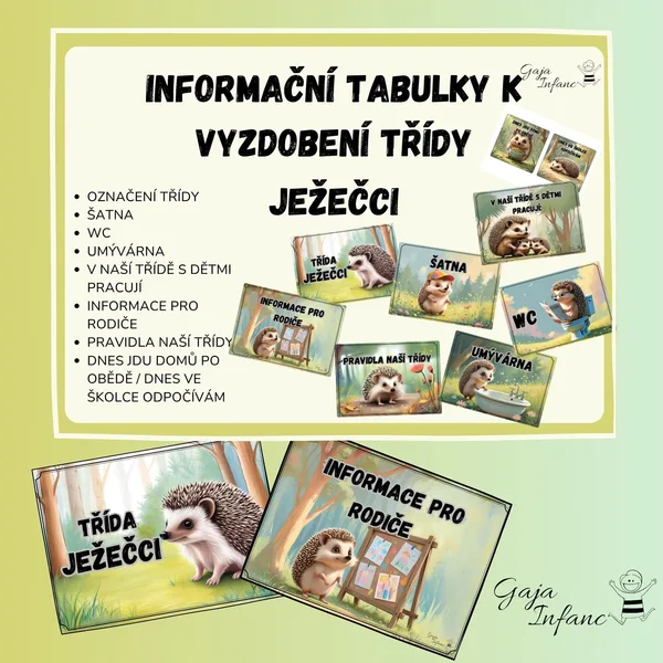 Informační tabulky k vyzdobení třídy- Ježečci 1