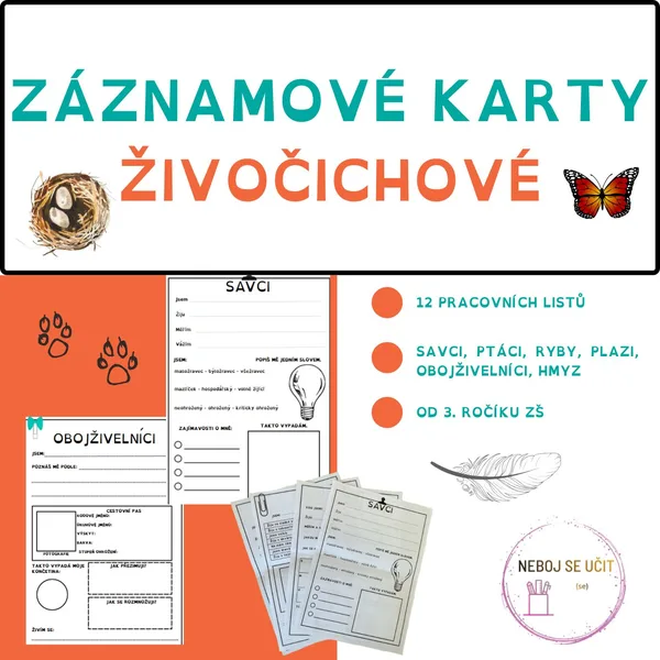 Živočichové - záznamové karty 1