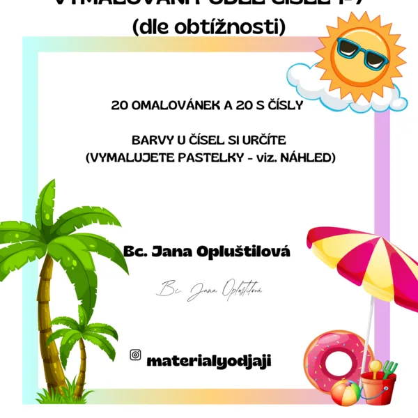 Letní omalovánky - podle čísel 1-7 (dle obtížnosti)  1