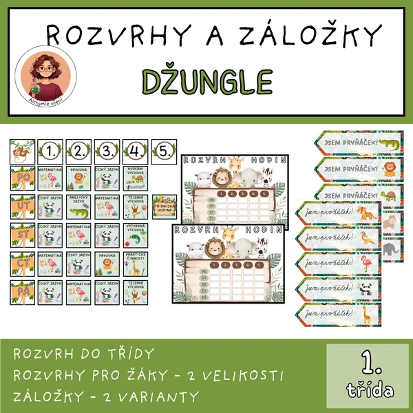 Rozvrh do třídy, záložky a rozvrhy pro žáky - Džungle 1