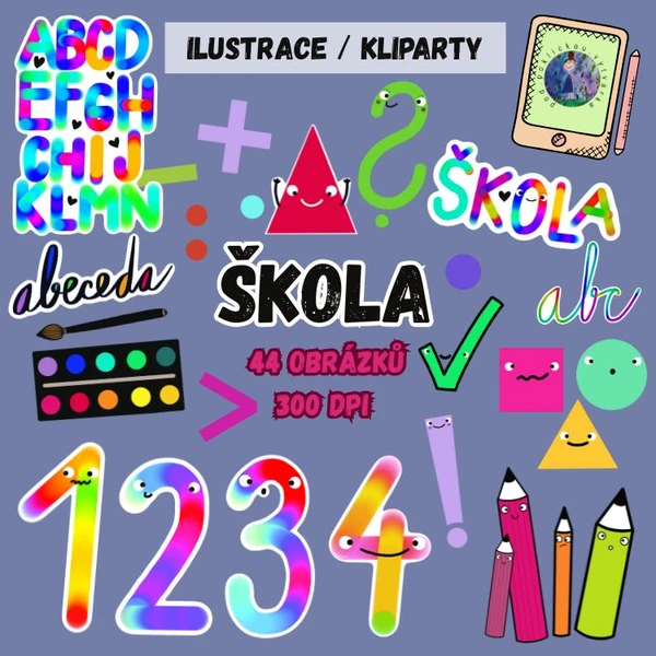 ŠKOLA - 44 barevných ilustrací/klipartů 1
