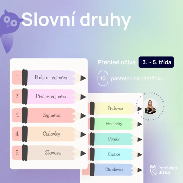 Slovní druhy - pastelky 1