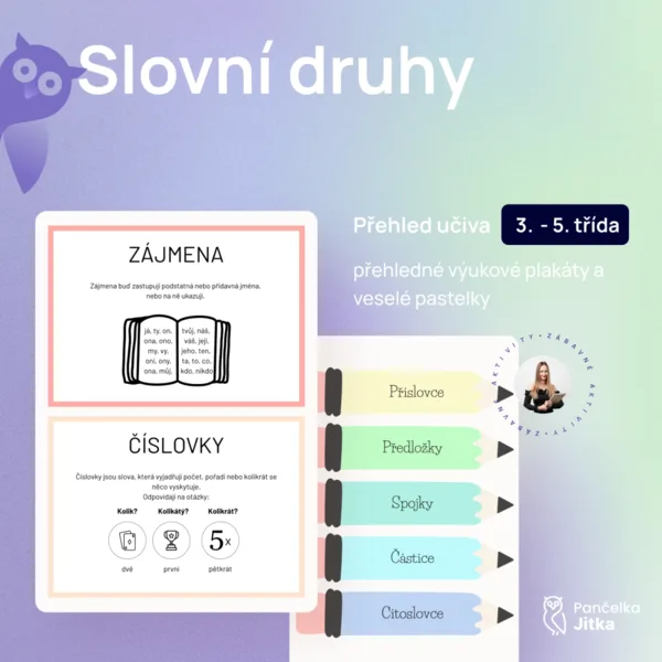Slovní druhy - veselé pastelky a výukové plakáty 1