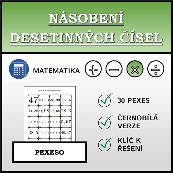 Pexeso - Násobení desetinných čísel | matematika 1