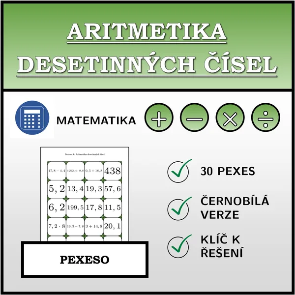 Pexeso - Aritmetika desetinných čísel | matematika 1
