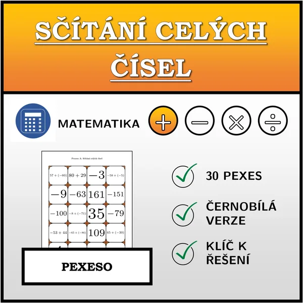 Pexeso - Sčítání celých čísel | matematika 1