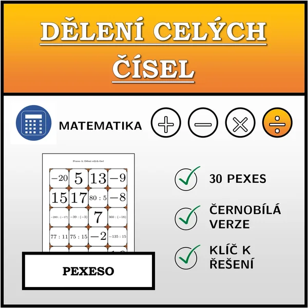 Pexeso - Dělení celých čísel | matematika 1