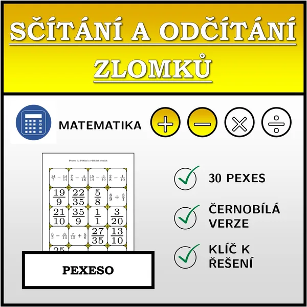Pexeso - Sčítání a odčítání zlomků | matematika 1