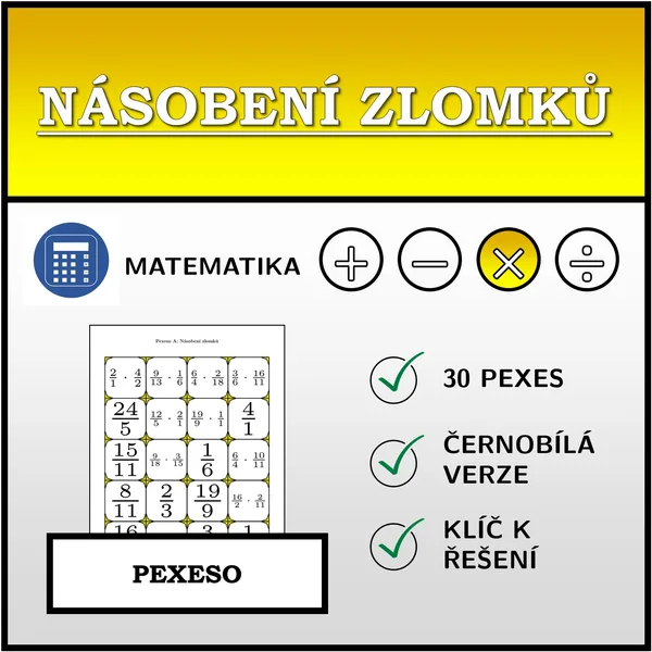 Pexeso - Násobení zlomků | matematika 1