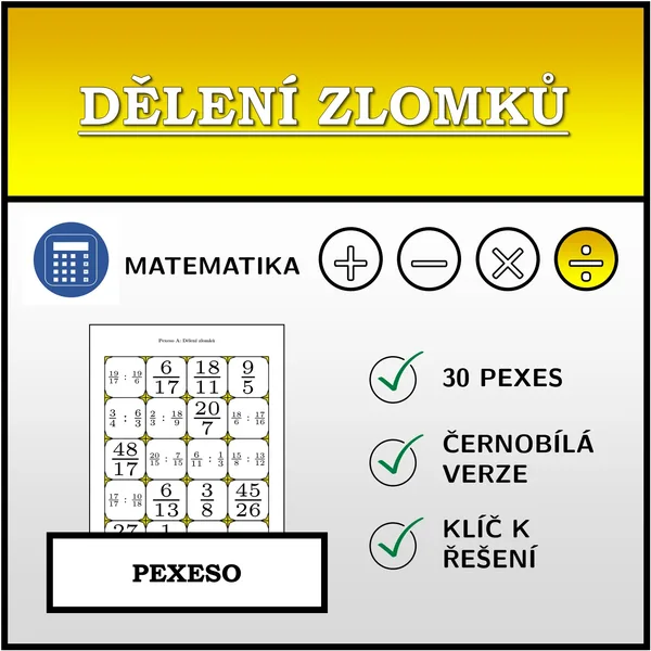 Pexeso - Dělení zlomků | matematika 1